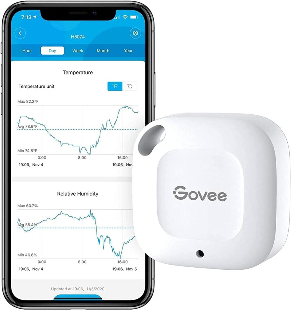 Govee Bluetooth Hygrometer Thermometer, Wireless Thermometer, Mini Humidity Sensor with Notification Alert, Data Storage and Export, 262 Feet Connecting Range