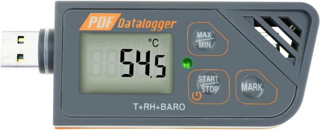 Temperature Logger, IP65 Waterproof Humidity Atmospheric Pressure and Temperature USB Data Logger with Built-in Software to Generate PDF and Excel Reports Portable Temperature Data Logger