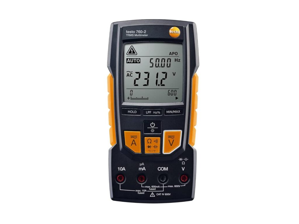 Testo 760-2 Digital Multimeter – Multimeter T-RMS for HVAC measurements, current, and frequency testing – voltage tester including automatic range detection, auto power off, and thermocouple adapter