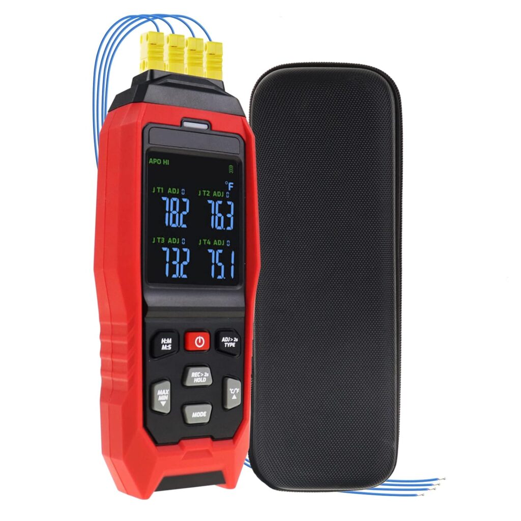 Thermocouple Thermometer 4 Channels Thermocouple Data Logger Thermometer K Type Temperature Logger with Sound  Light Alarm and Data Logging