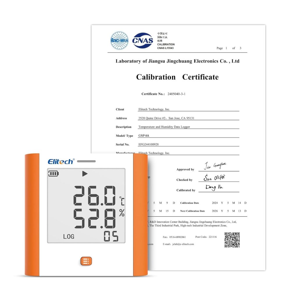 [ISO 17025 Certified] Elitech GSP-8 Digital Data Logger Refrigerator Temperature Humidity Recorder Alarm Reusable Recorder Refrigerator Thermometer 100000 Points