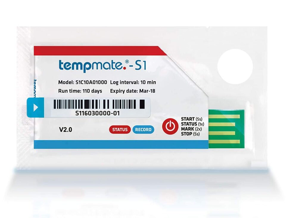 Single Use Datalogger of Range: -22°F to 158°F for Vaccine Box, Food Industry, Pharmaceuticals Industry by Model:Tempmate S1 (Pack of 3)(Germany)