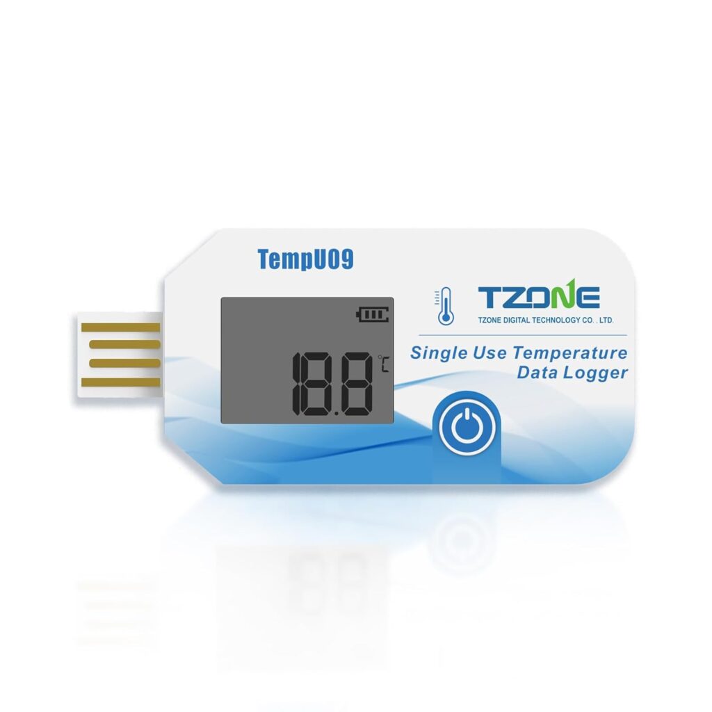 Tzone Single Use Temperature Data Logger USB 5 Packs Digital Temp Recorder with Auto PDFCSV Report, Freezer Thermometer Logger 32000 Points IP67 Waterproof for Medical Refrigerator Transport Storage